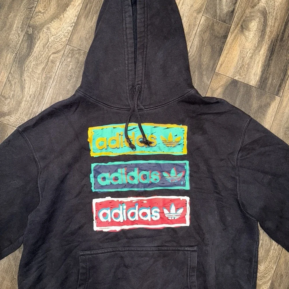Adidas Men's Tri‎ Linear Hoodie Black Graphic Print Size Large